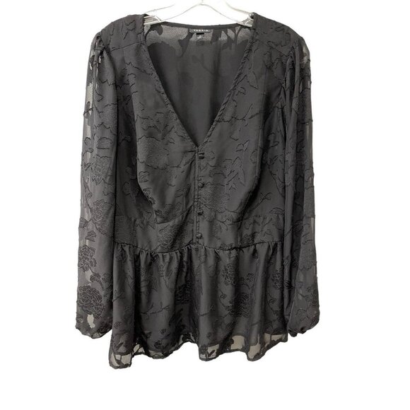 Torrid Peplum Chiffon Clip Floral Blouson Sleeve Top Women’s Plus Size 2 18-20 - Picture 2 of 7